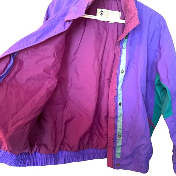 90s Women's Columbia Bugaboo Radial Sleeve Jacket Purple/Green Windbreaker Med - Picture 8 of 14